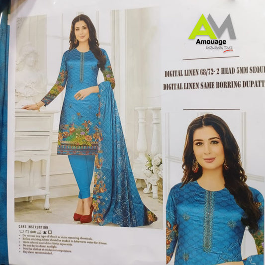 Digital Linen Allover Printed with Bana Dora Shirt, Bana Dora Same Dupatta, Printed Trouser&nbsp;