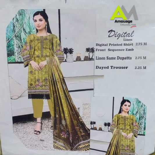 Digital Linen Allover Printed with Bana Dora Shirt, Bana Dora Same Dupatta, Printed Trouser&nbsp;